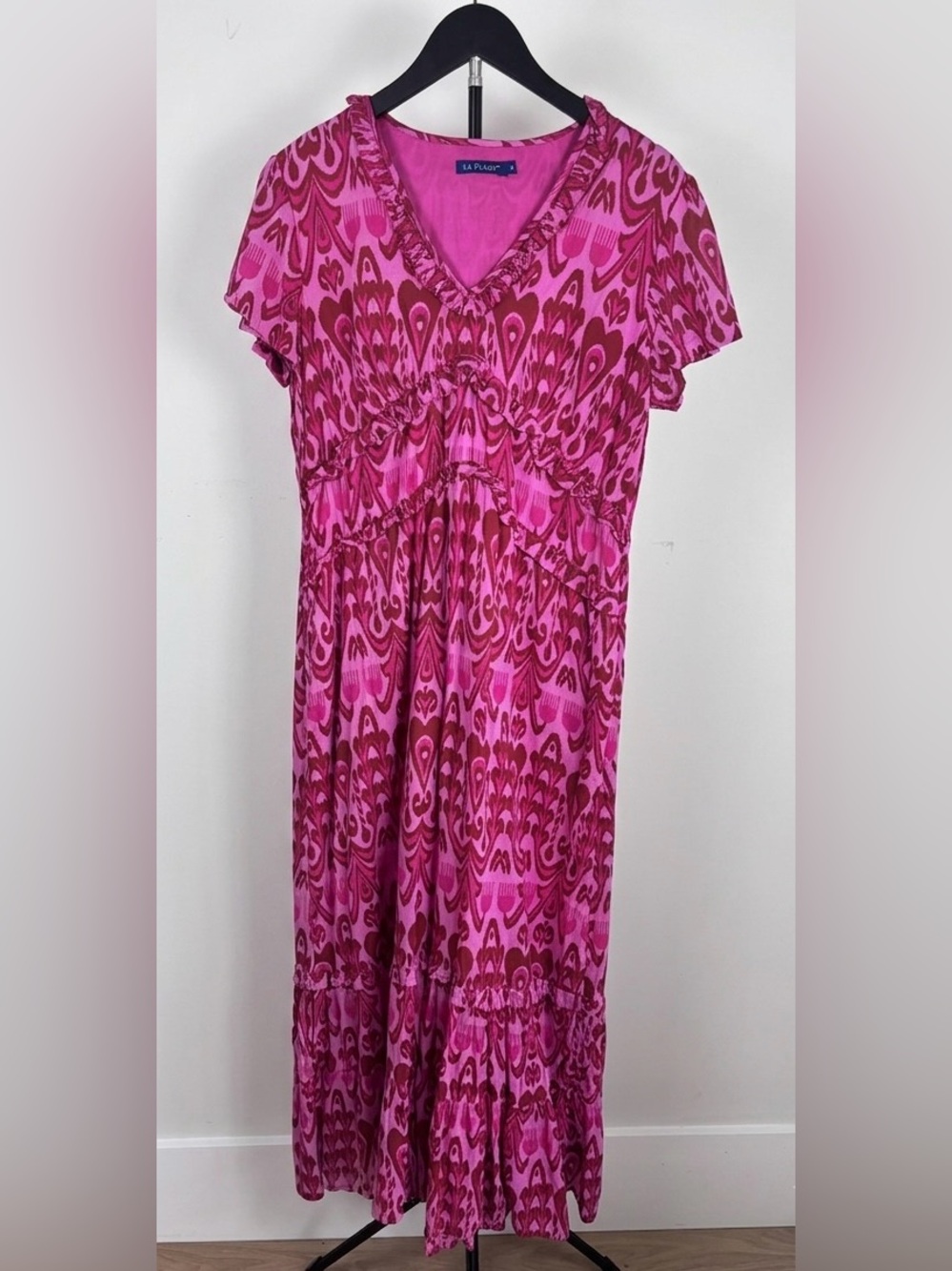 La Plage Block Print V-Neck Maxi Dress | M | Resort | Boho | Preppy